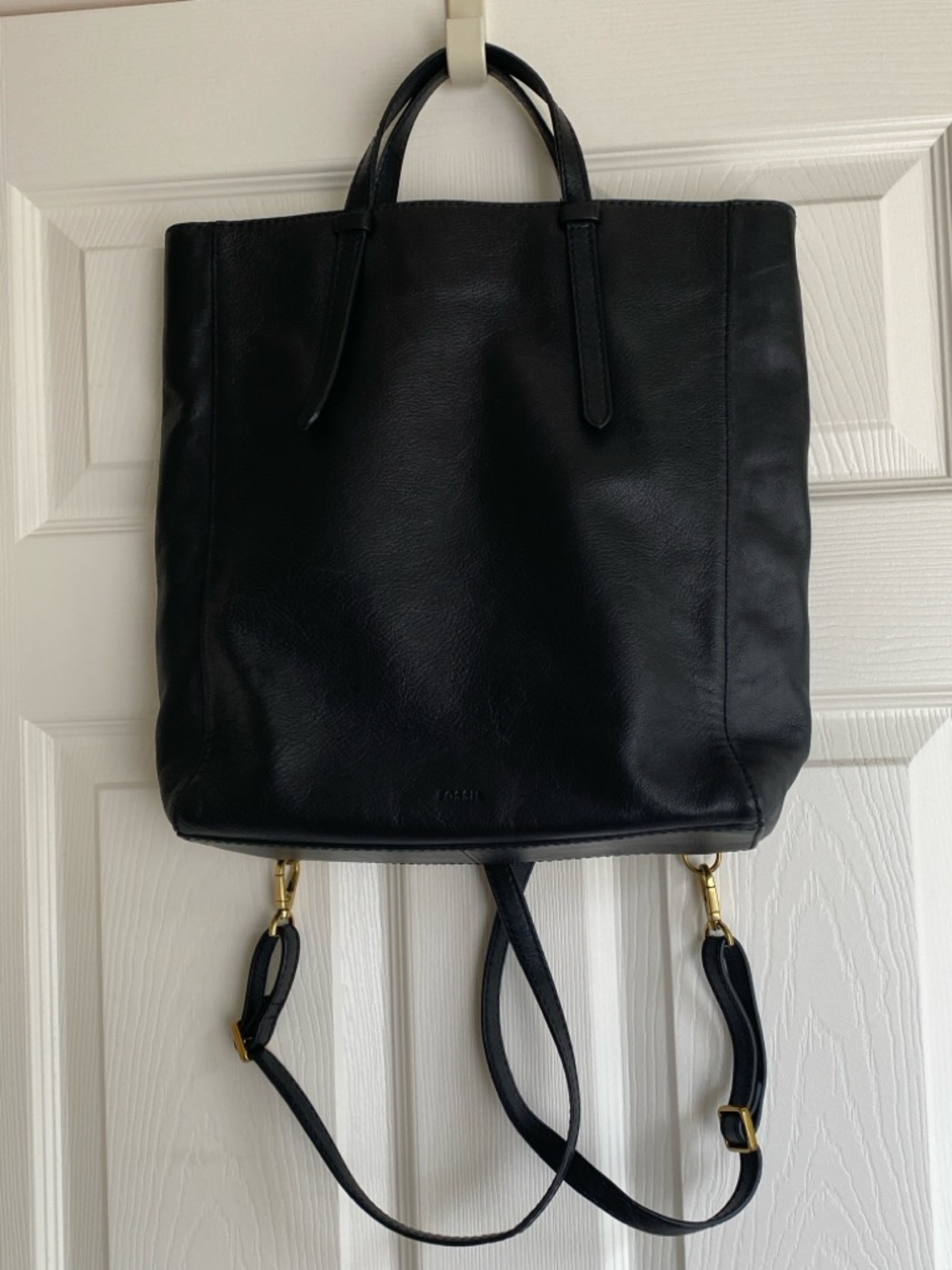 Fossil Classic Black Leather Convertible Tote Backpack